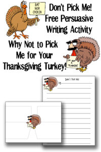 Free Thanksgiving persuasive writing activity. Don’t Pick Me for your Thanksgiving Turkey! Free Thanksgiving worksheets for writing. Perfect for fall sub plans. #freeworksheets #freefallworksheets #freesubplans #worksheet