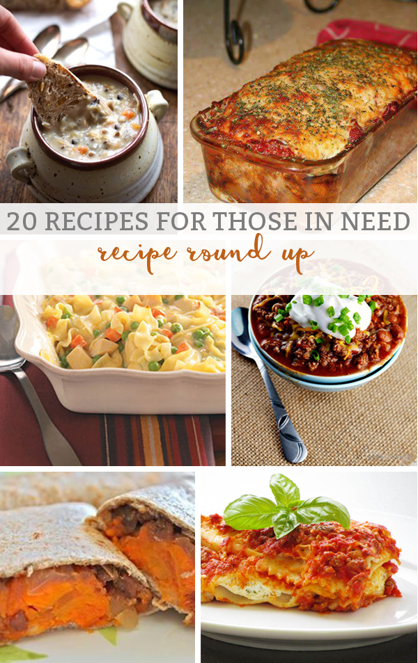 20 Recipes for Those in Need. Perfect for: people who have lost a loved one, new parents, deployment, moving, illness, etc. Vegetarian ideas are included. Check the round-up out at Mom Envy #simplerecipes #casseroles #easydinners #dinnerrecipes