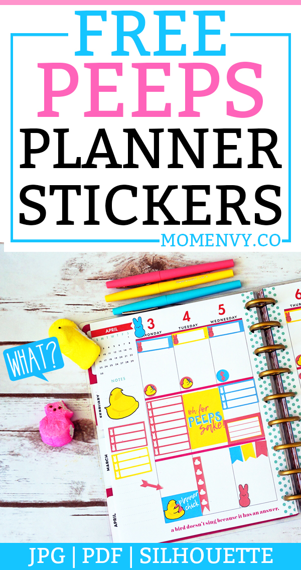 FREE Peeps planner stickers. Download a set of FREE Peeps planner stickers that are perfect for Spring. Hand drawn peep characters. #happyplanner #erincondren #planneraddict #plannerstickers