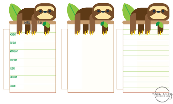 Free printable sloth planner inserts and clips from Mom Envy