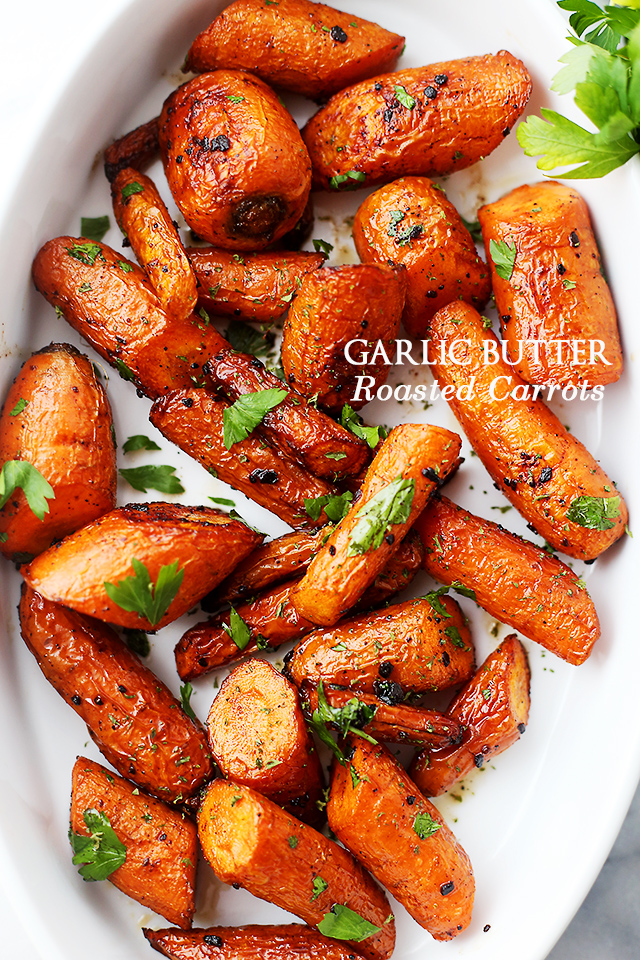 garlic butter roasted carrots from Diethood