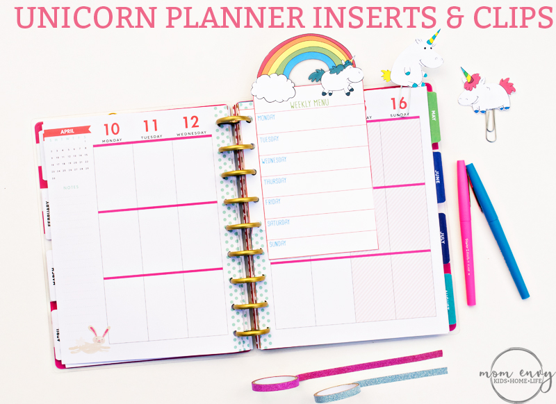 FREE Unicorn planner inserts and clips. Download a set of 5 different #unicorn planner inserts and two different unicorn planner clips. They come in three sizes to be used in any planner. #happyplanner #plannerprintables #freeplannerprintables #freeprintables