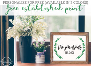 Farmhouse Inspired Established Print from Mom Envy. Farmhouse style. Free farmhouse. Free printables. Free prints. Fixer Upper style. Magnolia style. Established wreath. Completely customizable.