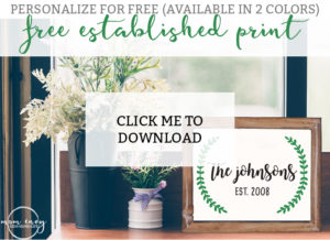 Farmhouse Inspired Established Print from Mom Envy. Farmhouse style. Free farmhouse. Free printables. Free prints. Fixer Upper style. Magnolia style. Established wreath. Completely customizable.