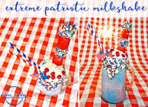 Memorial Day Milkshake. Extreme Patriotic Milkshake. Fourth of July Milkshake. Labor Day Milkshake. Red, white, and blue milkshake. Memorial Day dessert recipe. Fourth of July dessert recipe. Labor day dessert recipe. Red, White, and Blue recipe. Mom Envy.