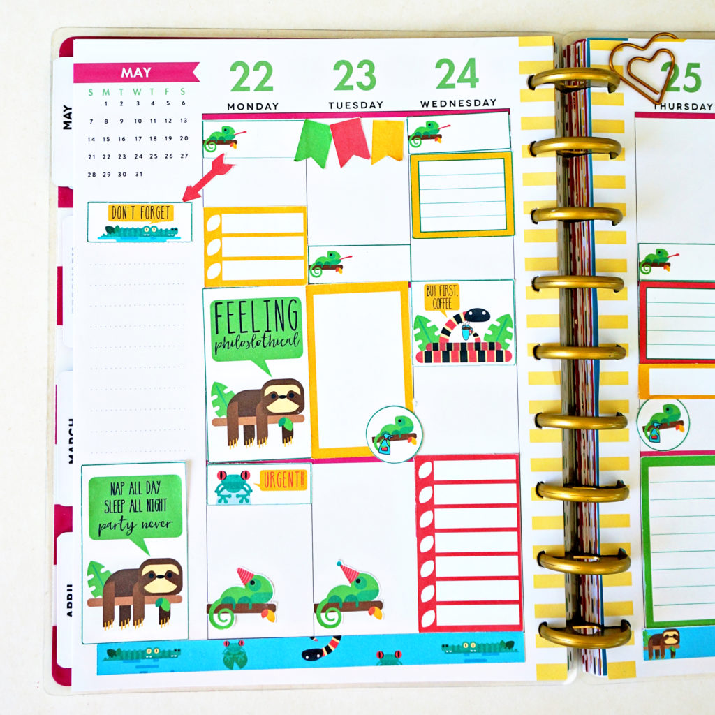 Sloth and Tropical Animals Planner Stickers from Free Mom Envy. Available in mini, classic, and big sizes. PDF, JPEG, and Silhouette files included. Free silhouette files. Happy Planner. Free planner printables. Free planner stickers. Free sloth planner stickers. Chamelon, lemur, alligator, frog, and snake planner stickers. Free happy planner stickers.