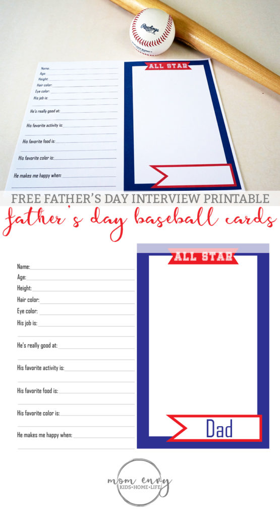 Father's Day Interview Printable from Mom Envy. This is the perfect Father's Day handmade gift for baseball loving Dads, Grandpas, Uncles, and more. Free customizable PDF that's ready to print. Check it out.