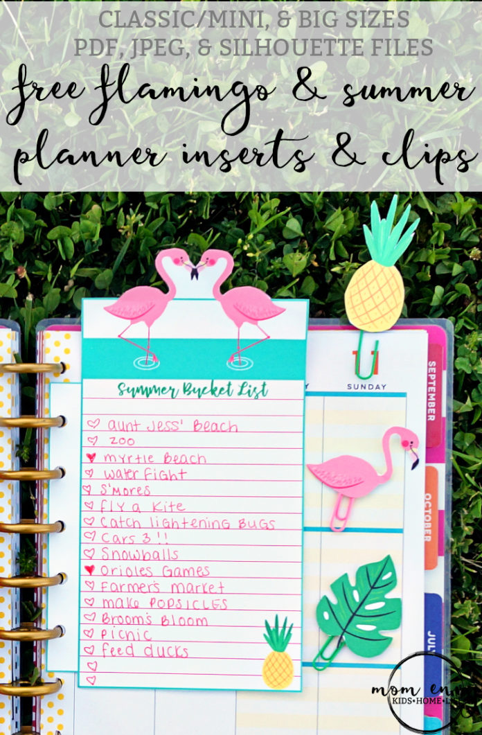 Flamingo and Summer Planner Inserts and Clips - Free Printables