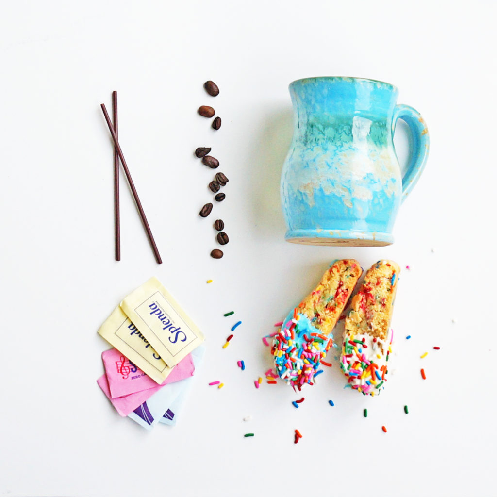 Funfetti Biscotti Mom Envy. Add a little fun to your coffee and tea bar. Perfect recipe for a baby shower, wedding shower, or afternoon tea. Great brunch recipe. It would add a fun element to any coffee bar.