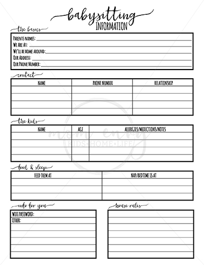 Babysitter forms - download these free babysitter forms as part of the parent starter pack. You'll find everything you need to track important details about your children. Daycare forms included.