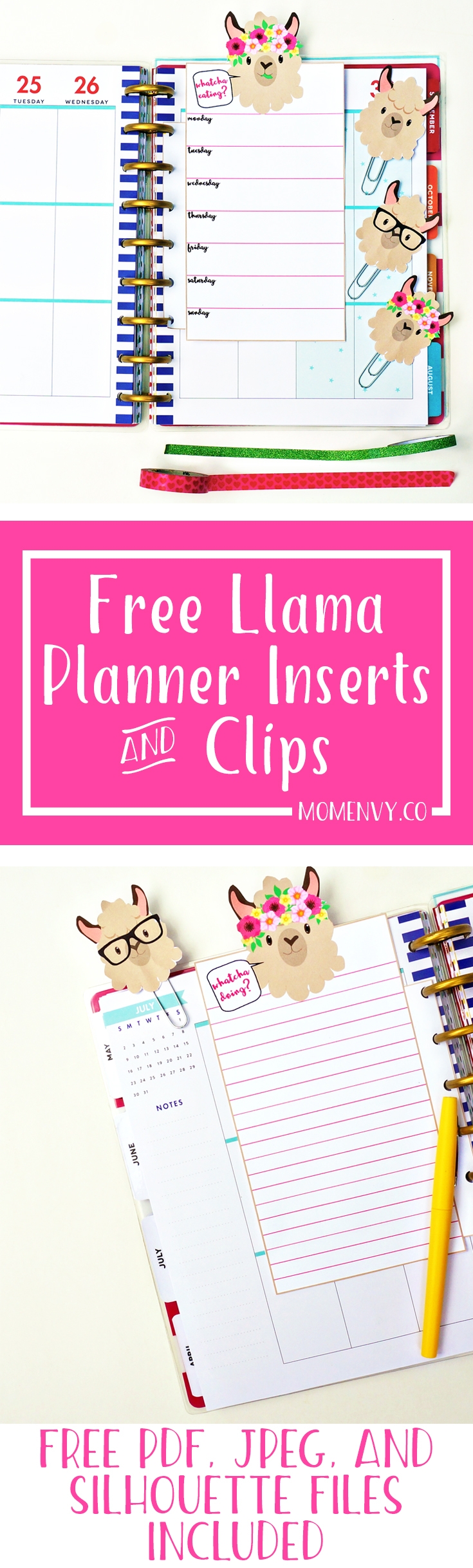 Free Llama Planner Inserts & Planner Clips - Free Planner Accessories. Free Happy Planner printables. Free llama planner printables. Free silhouette files. Free Erin Condren printables. Recollecitons planner printables. Free planner printables. Free planner clips.