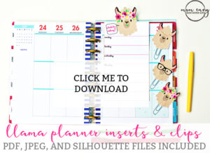 Free Llama Planner Inserts & Planner Clips - Free Planner Accessories. Free Happy Planner printables. Free llama planner printables. Free silhouette files. Free Erin Condren printables. Recollecitons planner printables. Free planner printables. Free planner clips.