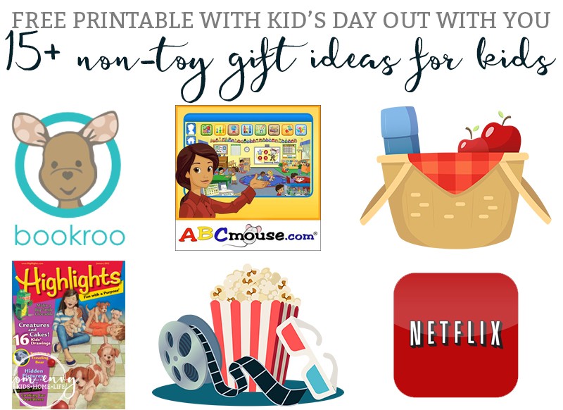 15+ Non-Toy Gift Ideas for Kids - Including a FREE printable list of Kid's Day Out with YOU box ideas. Are you sick of all of the clutter? Would you like to give a unique gift that makes both the parents and kid happy? Then check out this list of gifts that aren't toys from Mom Envy.