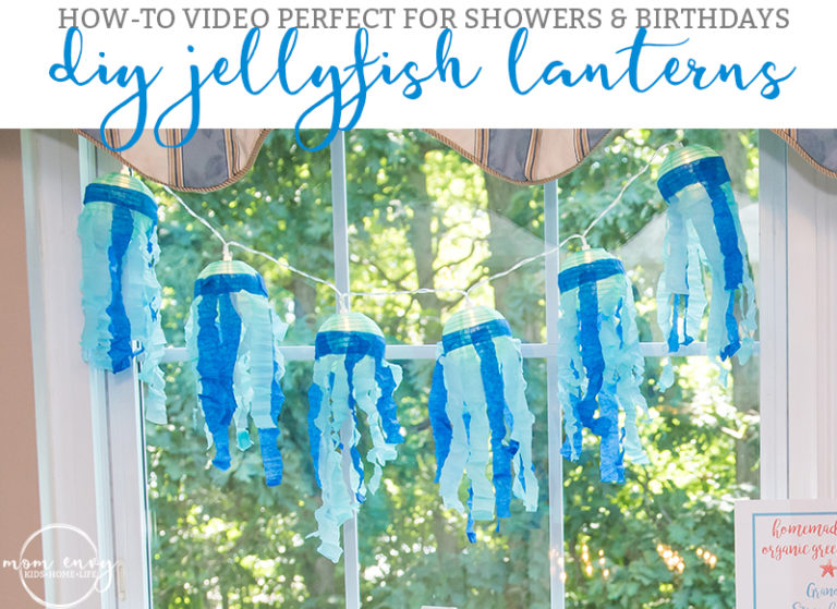 DIY Jellyfish lanterns. Baby shower jellyfish decor. Beach baby shower. Beach party decor. How-To make Jellyfish lanterns. From https://momenvy.co