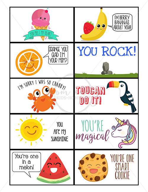 Free Lunchbox Notes - 40 Free Printable Lunch Note cards. Bring a little magic to your child's lunches this year with a surprise lunchbox note. Have no time? No worries - there are 30 predesigned cards and 10 blank cards. 10 of the cards are for your littlest school-goers. From https://momenvy.co/2017/08/free-lunchbox-notes.html