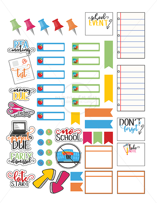 Planner / Calendar Digital Stickers or Printables – School Days