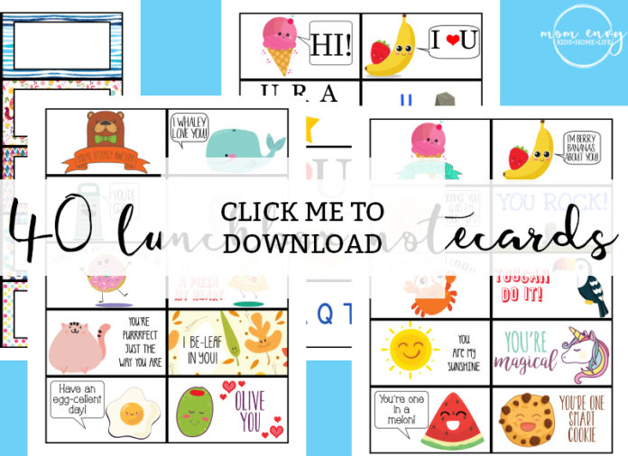 Free Lunchbox Notes - 40 Free Printable Lunch Notecards