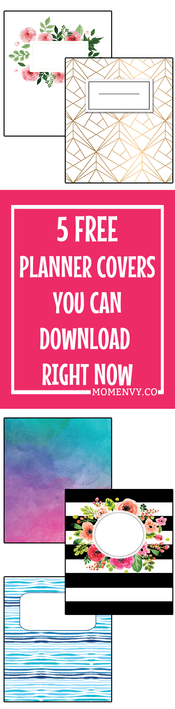 Printable Binder Covers - Download 5 Cute Binder Covers for Free! There is sure to be a printable binder cover to match your personality. They work great as free planner covers - they were designed originally as Happy Planner covers. #planneraddict #familybinder #freeprintables #organization