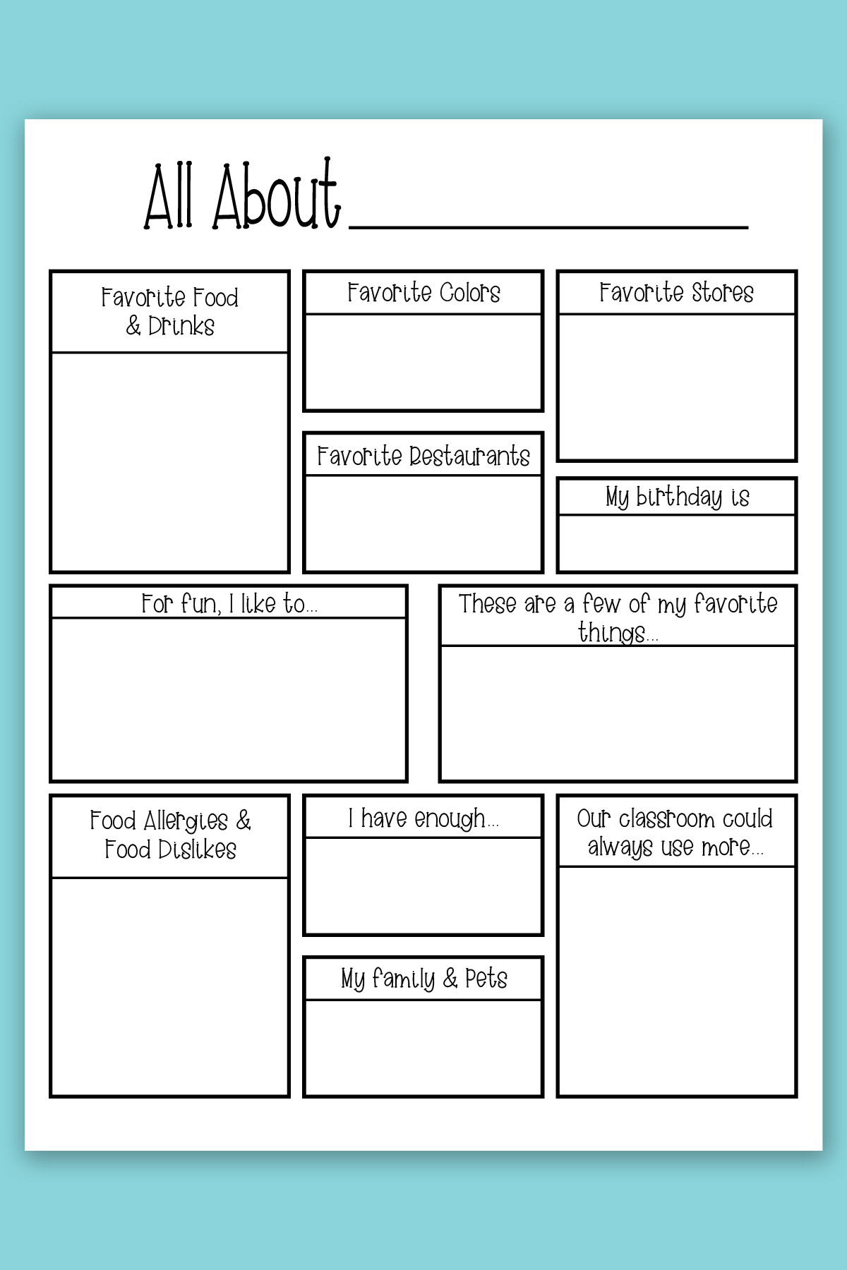 Free Teacher Favorite Things Form (Editable & Printable!)