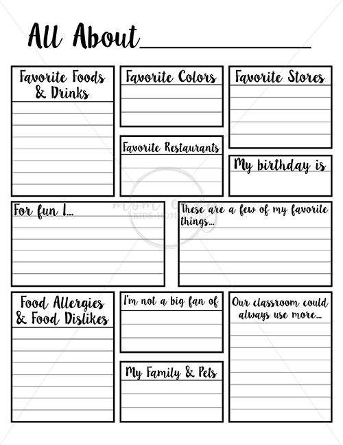 Teacher Favorite Things Questionnaire Printable