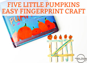 Easy Fall Fingerprint Crat for Kids - Five Little Pumpkins. Fun fall fingerprint craft for kids. Easy fingerprint craft. Fun Halloween craft. Easy Thanksgiving craft. Pumpkin craft for kids.