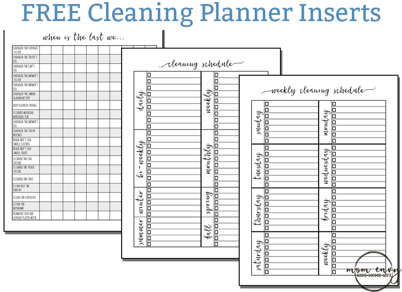 Cleaning Planner Schedule Inserts for Personal Size Planners