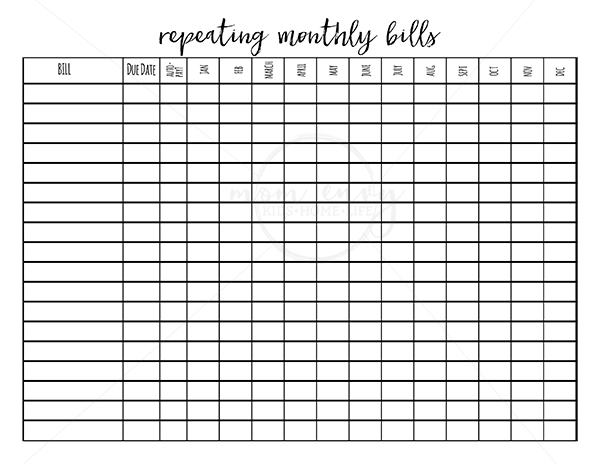 Aesthetic Budget Work Sheet and Bill List — EcoMien