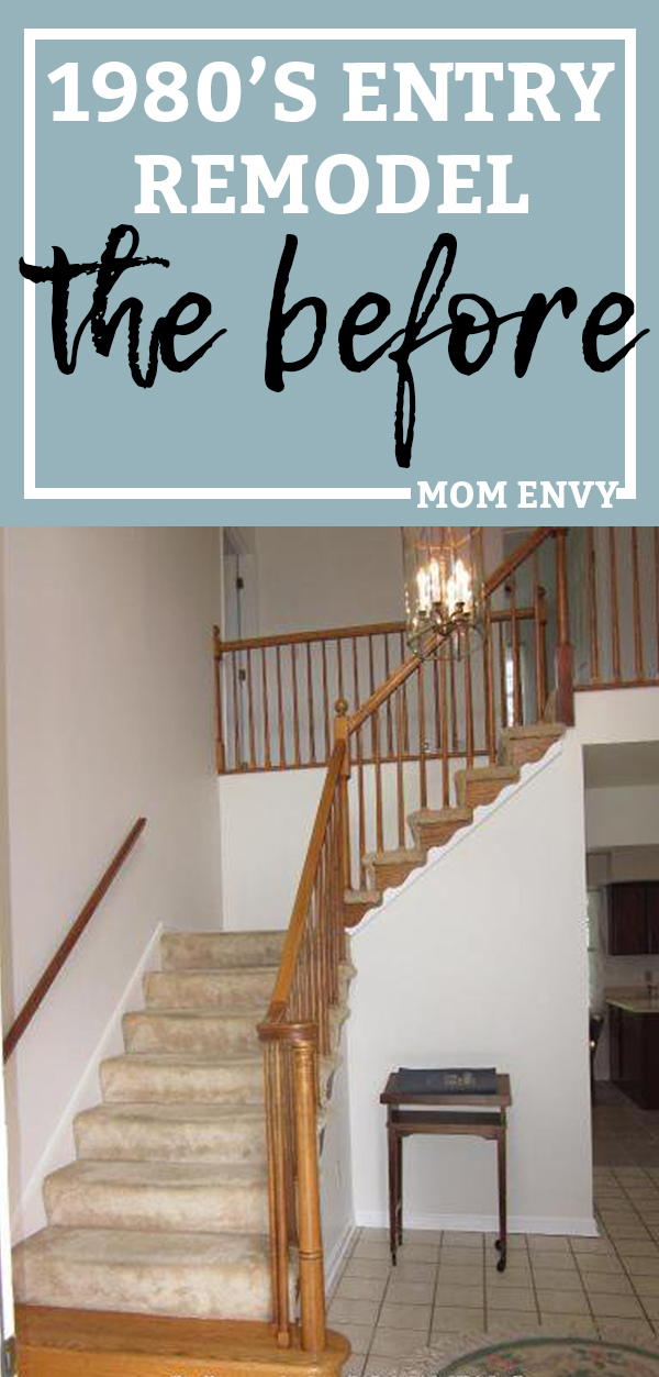 Entry Way Remodel. This 1980's foyer is remodeled in a one room challenge into a traditional farmhouse style entry. Farmhouse foyer. One Room Challenge. #entry #foyer 