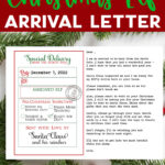 This image shows an example of the elf return letter free printable filled in. Above the image it says free editable Christmas elf arrival letter. At the bottom it says change the name, date, and letter.