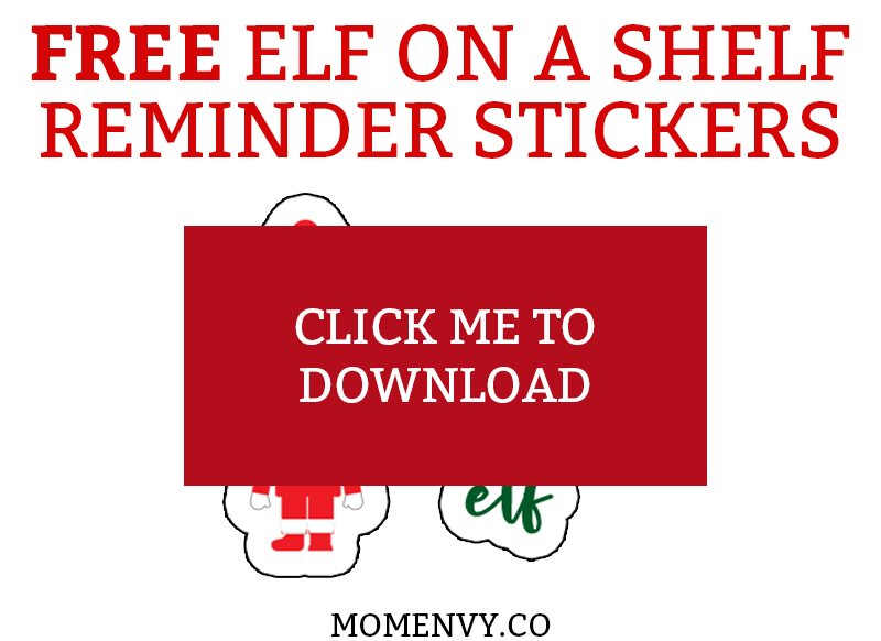 Elf on a shelf reminder stickers. Remind yourself to move the elf or use them to help set up a schedule for your elf's every move. #elfonashelf #freebies #freeprintables #christmasprintables