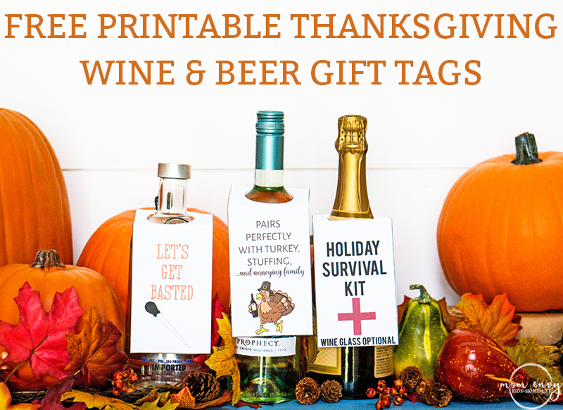 Free printable Thanksgiving wine gift tags & beer tags. Download 3 free printable gift tags for wine hostess gift. Three funny gift tags for friends. #thanksgiving #freeprintables #giftideas #thanksgivinggift