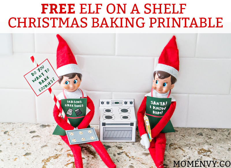 Free Elf on a Shelf Christmas Baking Printable. Free Christmas Cookies printable for The Elf on a Shelf. Print a 3-D oven for your elf, cookie dough, a cookie tray, and free printable Elf-on-a-shelf aprons! #elfonashelf #freeprintables #christmas #freechristmasprintables