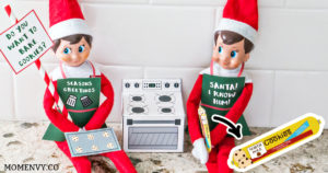 Free Elf on the Shelf Christmas Baking Printable. Free Christmas Cookies printable for The Elf on a Shelf. Print a 3D oven for your elf, cookie dough, a cookie tray, and free printable Elf-on-the-shelf aprons! #elfontheshelf #elfonashelf #freeprintables #christmas #freechristmasprintables