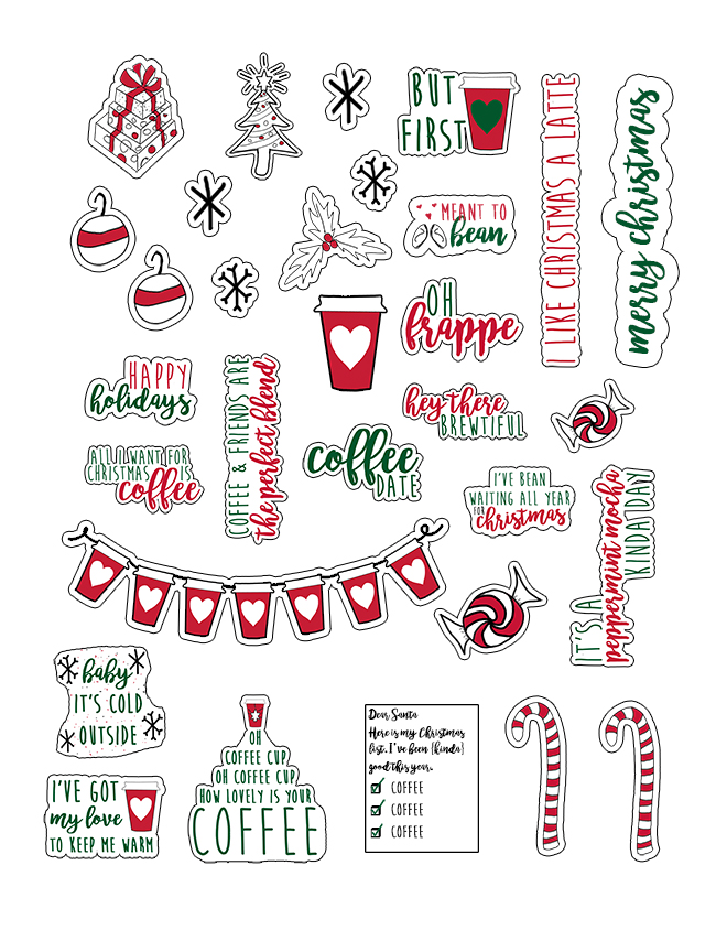 #ad Adorable free Christmas Coffee planner stickers and die-cuts that pair perfectly with Starbucks® k-cups and coffee. Free planner stickers for the Happy Planner, Erin Condren, Recollections, TN’s, and more! Free SVG, Silhouette, JPEG, and PNG files included. They come in two sizes (the larger set is perfect for die-cuts!) #starbucks #freebies #christmas #plannerstickers #SavorHolidayFlavors #happyplanner #erincondren