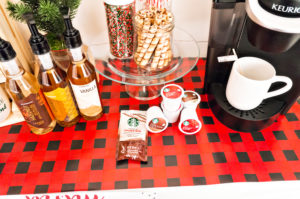 #ad How to Create a Coffee Bar with Starbucks®. Learn some tips and tricks for setting up a holiday coffee bar. Learn how to make a festive party space this Christmas. Free printables included - holiday coffee banner, free coffee gift tag, free Christmas coffee planner stickers, and more. #starbucks #freebies #christmas #coffeebar #plannerstickers