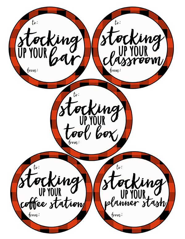Free Stocking GIft Tags. 10 premade stocking gift tags in two different designs. Plus, blank tags you can customize! Easy Christmas gift for teachers, neighbhors, friends, and family. #teachergift #christmas #freechristmasprintable #freeprintables