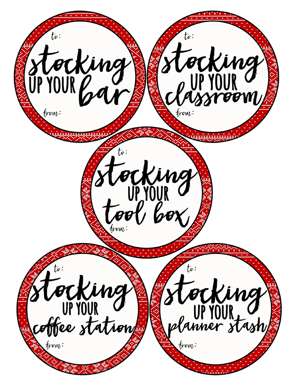 Free Stocking GIft Tags. 10 premade stocking gift tags in two different designs. Plus, blank tags you can customize! Easy Christmas gift for teachers, neighbhors, friends, and family. #teachergift #christmas #freechristmasprintable #freeprintables