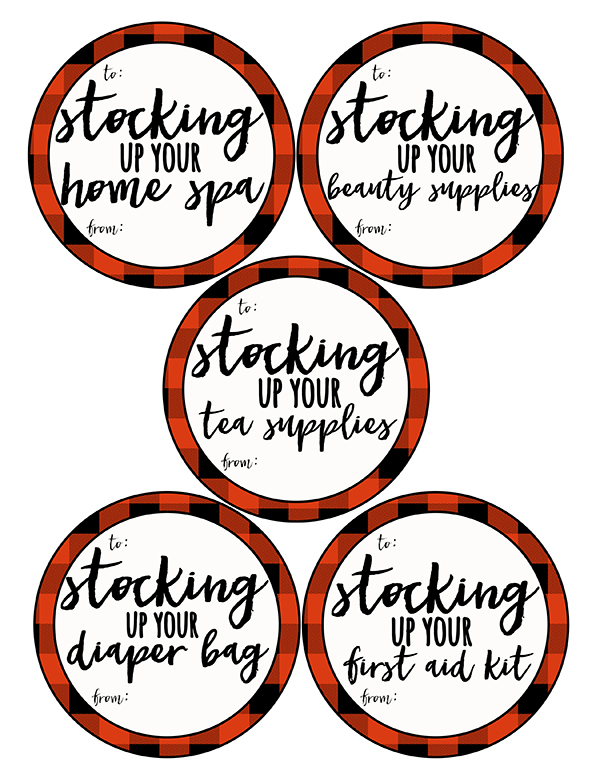 Free Stocking GIft Tags. 10 premade stocking gift tags in two different designs. Plus, blank tags you can customize! Easy Christmas gift for teachers, neighbhors, friends, and family. #teachergift #christmas #freechristmasprintable #freeprintables