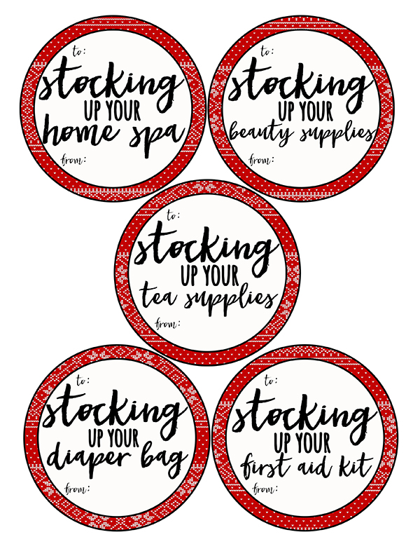 Free Stocking GIft Tags. 10 premade stocking gift tags in two different designs. Plus, blank tags you can customize! Easy Christmas gift for teachers, neighbhors, friends, and family. #teachergift #christmas #freechristmasprintable #freeprintables