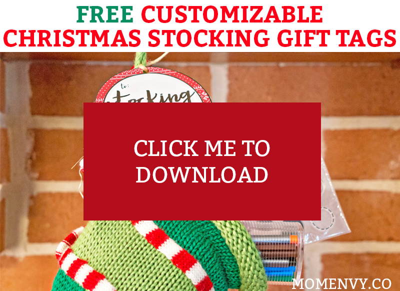 Free Stocking GIft Tags. 10 premade stocking gift tags in two different designs. Plus, blank tags you can customize! Easy Christmas gift for teachers, neighbhors, friends, and family. #teachergift #christmas #freechristmasprintable #freeprintables