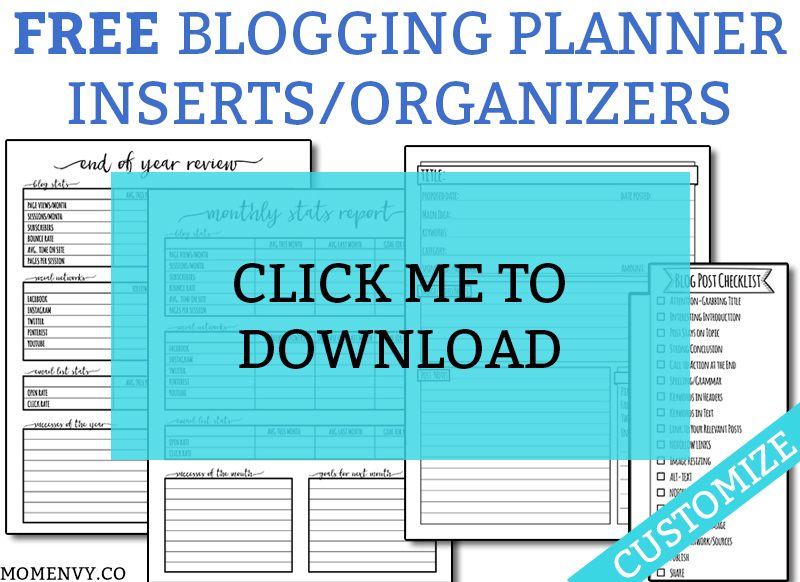 FREE Blogging Planner Inserts and Organizers. Download these free and completely customizable planner inserts. Get everything you need to draft a successful blog post. Four different blogging worksheets are available. They can be printed to fit ANY size planner or printed in letter size. #blogging #freeplannerinserts #happyplanner #bloggingtips