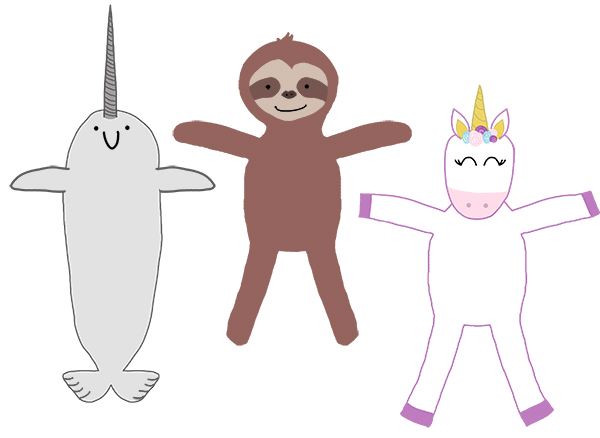 FREE Animal Valentines - Sloth Valentine, Unicorn Valentine, and Narwhal Valentine. Print 3 free valentine candy holders or valentine pencil holders. They can hold any small trinket. #freevalentines #freeprintablevalentines #valentinesday #freeprintables #kidprintables