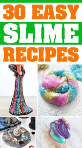 30 Easy Slime Recipes that your kids will LOVE. These recipes can quickly be created to help beat summer boredom, or for a rainy day activity. They're also great for a party activity. #slime #slimerecipe #slimerecipes #easyslime #kids