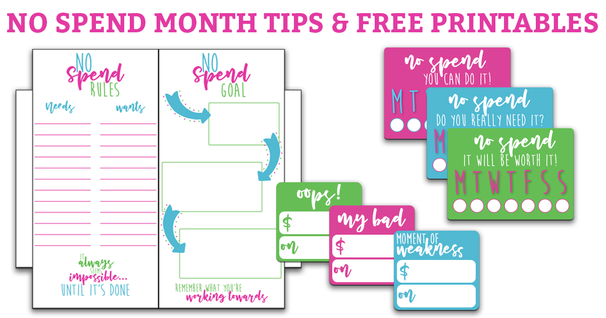 Learn some tips how to survive a No Spend month and get some FREE printables (perfect for your planner) to help you succeed! #nospend