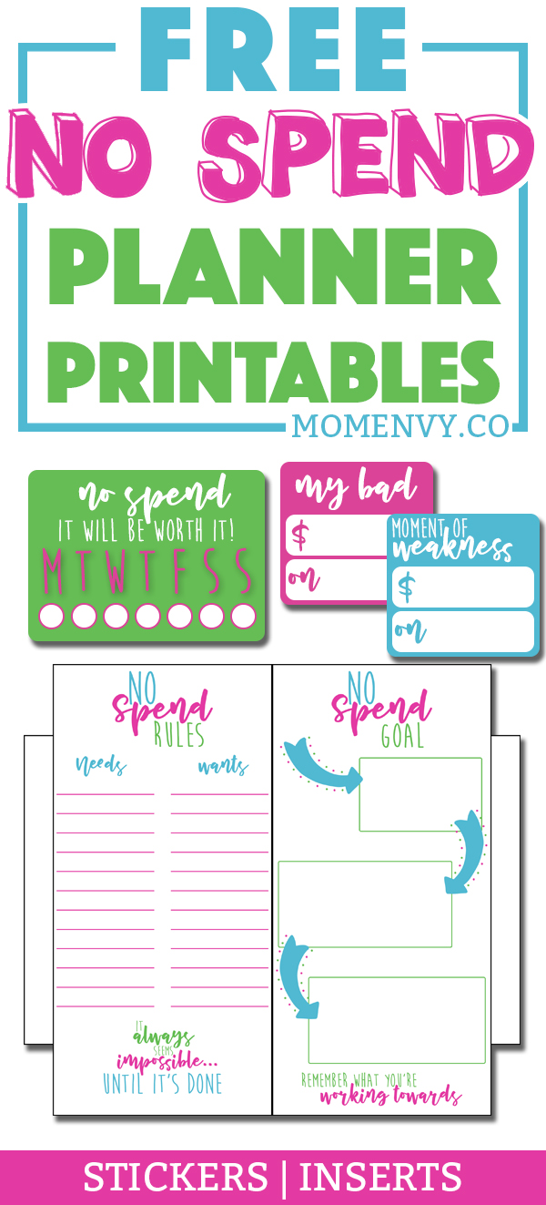 Learn some tips how to survive a No Spend month and get some FREE printables (perfect for your planner) to help you succeed! #nospend