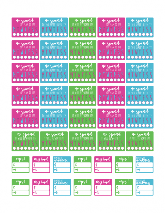No Spend Month Tips - Free No Spend Planner Stickers and Trackers