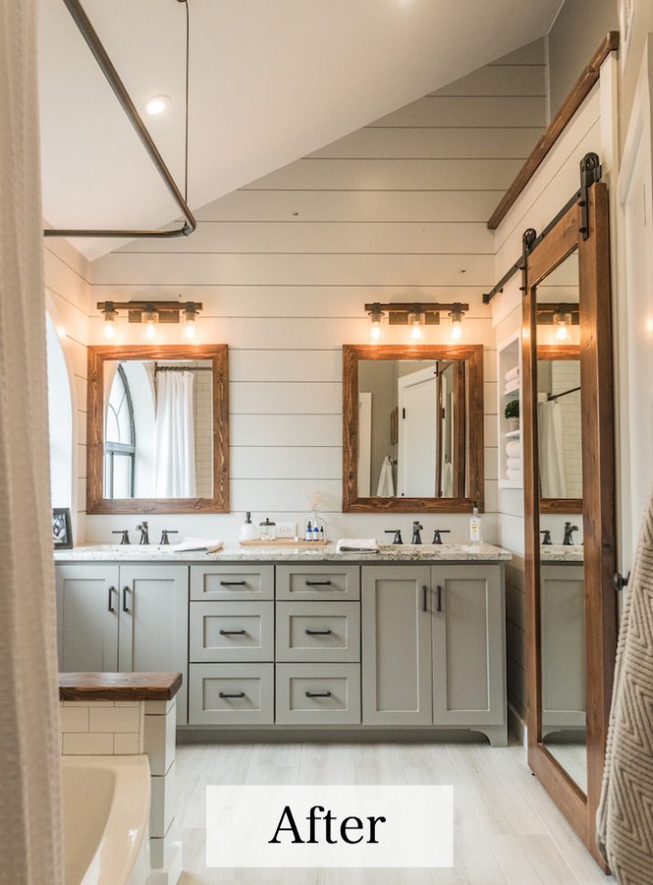 DIY Bathroom Remodel Inspiration photo. Beautiful farmhouse bathroom ideas. #farmhouse #farmhousebathroom