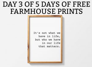 Farmhouse Printables It's What We Have in Life, but who we have in our life that matters print. Download one of five free farmhouse printables for inexpensive artwork. Free SVG and Silhouette files included. #farmhousestyle #freesvg #silhouette