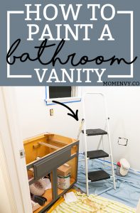 Updating a vanity with paint is an inexpensive DIY fix. Even beginners can get this project done in a day! #diy #diybathroom #diyproject #inexpensivediy