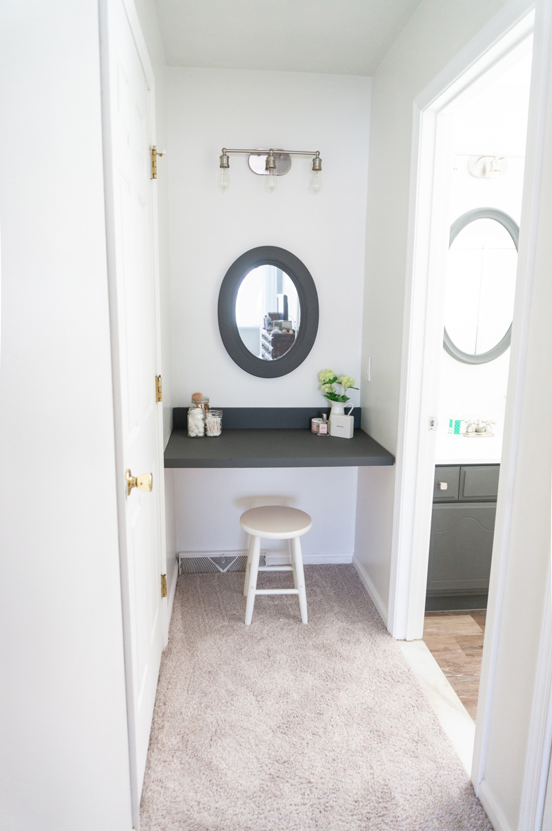 DIY Bathroom Remodel - Check out our DIY bathroom remodel reveal to see how we turned our pink 80's bathroom to a modern farmhouse bathroom for the One Room Challenge. See how we were able to DIY everything ourselves to give our bathroom a completely fresh and clean, farmhouse look. #oneroomchallenge #diy #diyprojects #bathroom #bathroomremodel #farmhousestyle